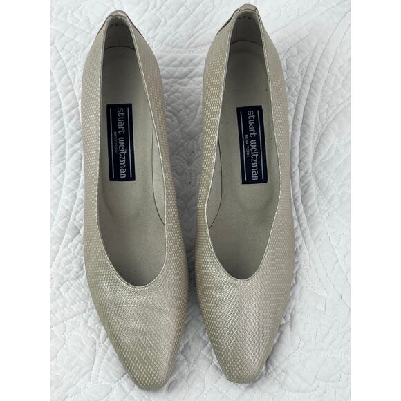 Stuart Weitzman Women's Size 9AA White Impala Bone Chex Calf Dress Pump - Picture 5 of 9
